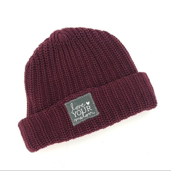 Love Your Melon Knit Cuffed Beanie Hat Fold Over Burgundy - Picture 1 of 5